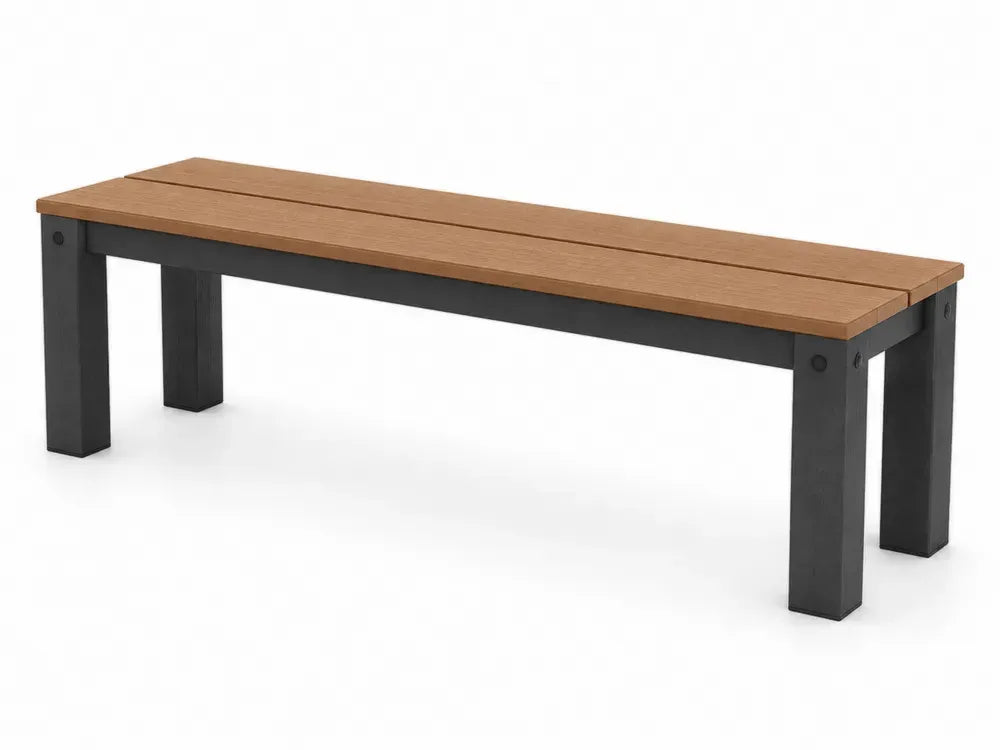 Gartenbank Sitzbank ohne Rückenlehne 120 x 40 x 45 cm WPC Lamellen Stahl rechteckig Braun Schwarz