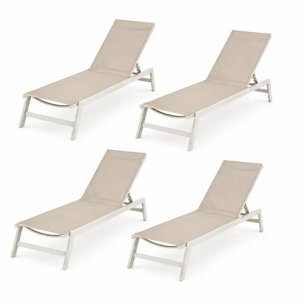4er Set verstellbare Garten Sonnenliegen je 190 x 60 x 96 cm Aluminium PVC-beschichtetes Polyestergewebe rechteckig Weiß Beige Schwarz