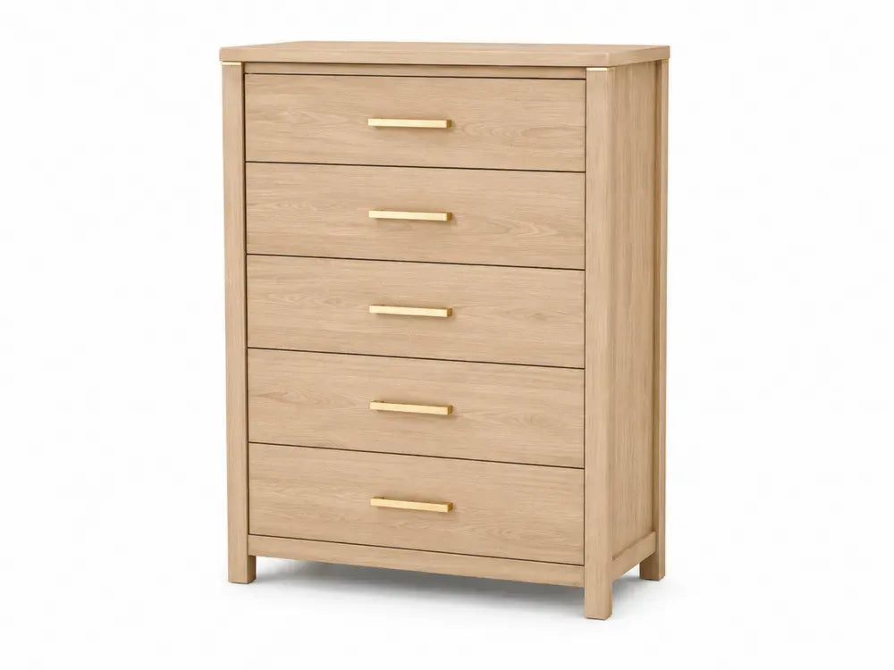 Kommode Schubladenkommode mit 5 Schubladen 80 x 40 x 110 cm rechteckig melaminbeschichtete Spanplatte eichefarben goldfarben