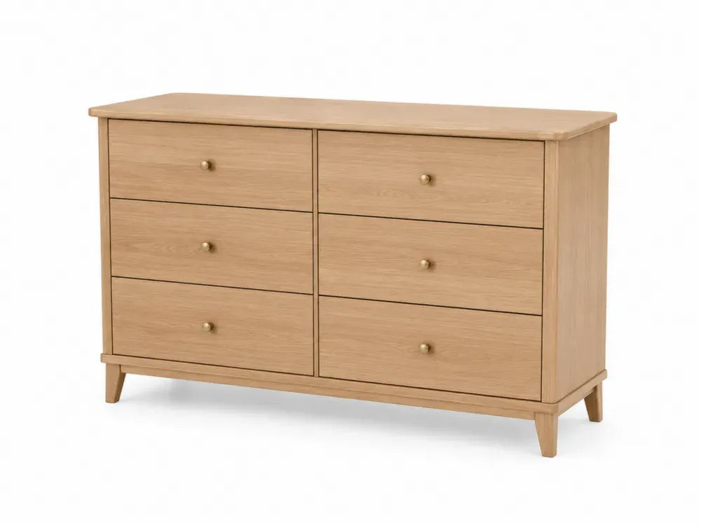 Kommode mit 6 Schubladen 120 x 45 x 78 cm rechteckig MDF mit Eiche-Furnier Eiche Natur Goldfarben