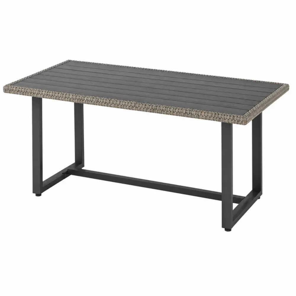 Gartentisch rechteckig 150 x 90 x 74 cm WPC-Lamellentischplatte PE-Rattan-Rand Stahlgestell Anthrazit Grau Schwarz