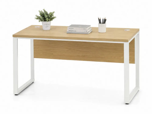 Schreibtisch 140 x 60 x 75 cm rechteckig melaminbeschichtete Spanplatte pulverbeschichteter Stahl eichefarben weiß schwarz