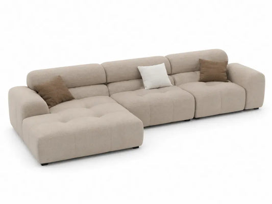 Modulares Ecksofa mit Ottomane links 3 Kissen Steppung Polyestergewebe Beige Braun Creme Schwarz 305 x 165 x 78 cm