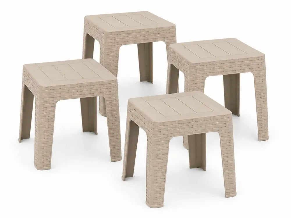 4er Set Garten Beistelltisch quadratisch 45 x 45 x 45 cm Polypropylen Rattanoptik Beige