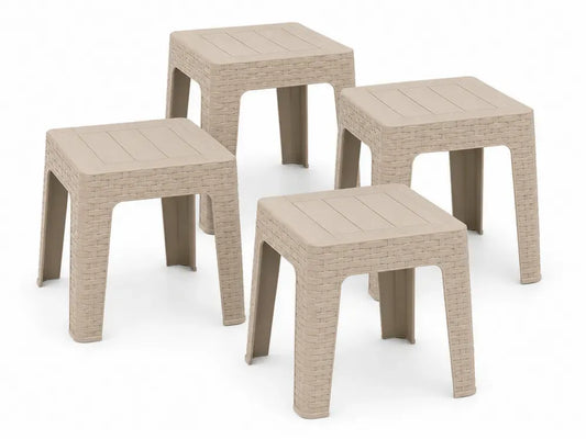 4er Set Garten Beistelltisch quadratisch 45 x 45 x 45 cm Polypropylen Rattanoptik Beige