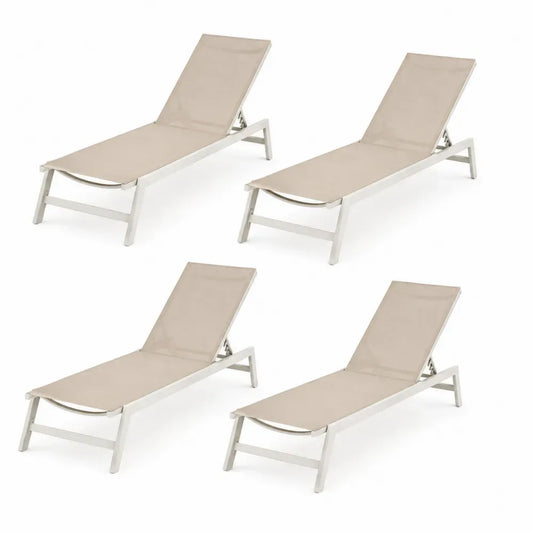 4er Set verstellbare Garten Sonnenliegen je 190 x 60 x 96 cm Aluminium PVC-beschichtetes Polyestergewebe rechteckig Weiß Beige Schwarz