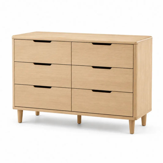 Kommode Sideboard mit 6 Schubladen 120 x 40 x 80 cm rechteckig melaminbeschichtete Spanplatte Eiche-Dekor Schwarz