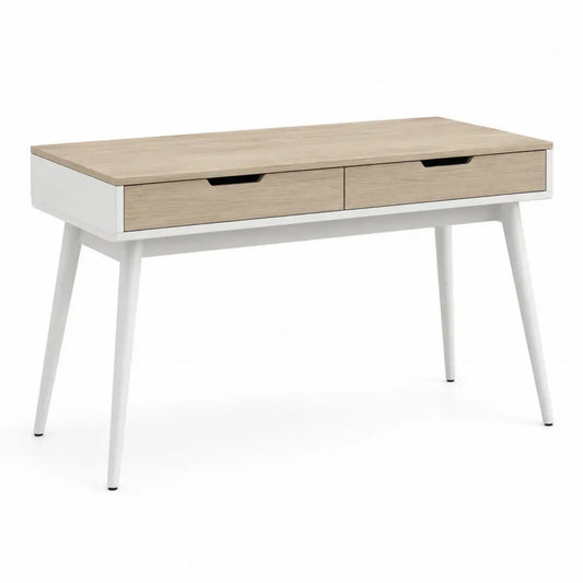Schreibtisch mit 2 Schubladen 120 x 55 x 75 cm rechteckig melaminbeschichtete Spanplatte MDF Kautschukholz eichefarben weiß schwarz