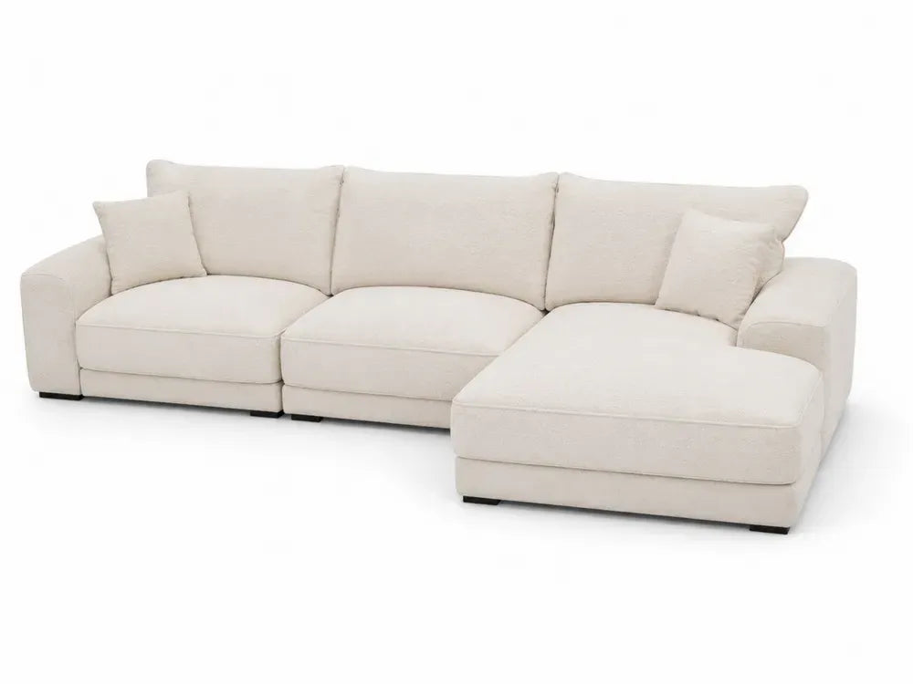 Modulares Ecksofa L-Form mit Ottomane rechts und 2 Kissen 300 x 165 x 85 cm Polyester-Bouclé Sperrholz Beige Schwarz