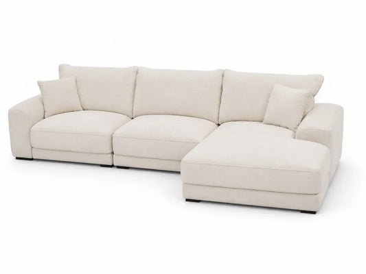 Modulares Ecksofa L-Form mit Ottomane rechts und 2 Kissen 300 x 165 x 85 cm Polyester-Bouclé Sperrholz Beige Schwarz