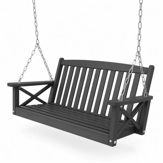 Hängeschaukel Gartenbank 3 Sitzer ohne Gestell 150 x 62 x 58 cm HDPE Stahlketten Bankform Schwarz Silberfarben