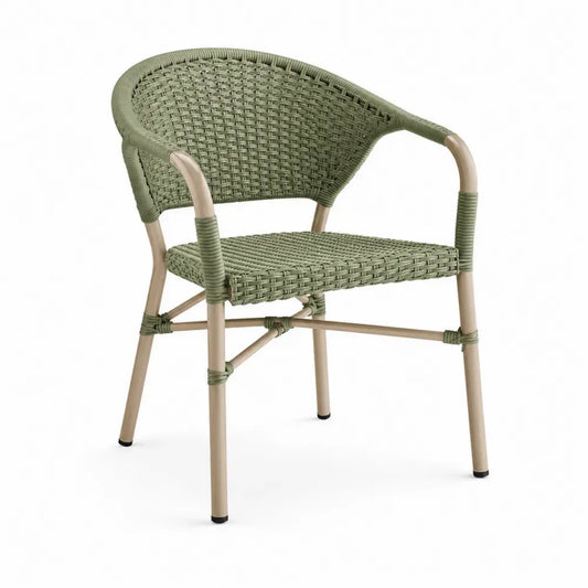 Gartenstuhl mit Armlehnen 58 x 60 x 80 cm Aluminium PE-Rattan Rundrücken Salbeigrün Naturbeige Schwarz