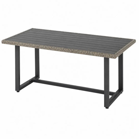 Gartentisch rechteckig 150 x 90 x 74 cm WPC-Lamellentischplatte PE-Rattan-Rand Stahlgestell Anthrazit Grau Schwarz